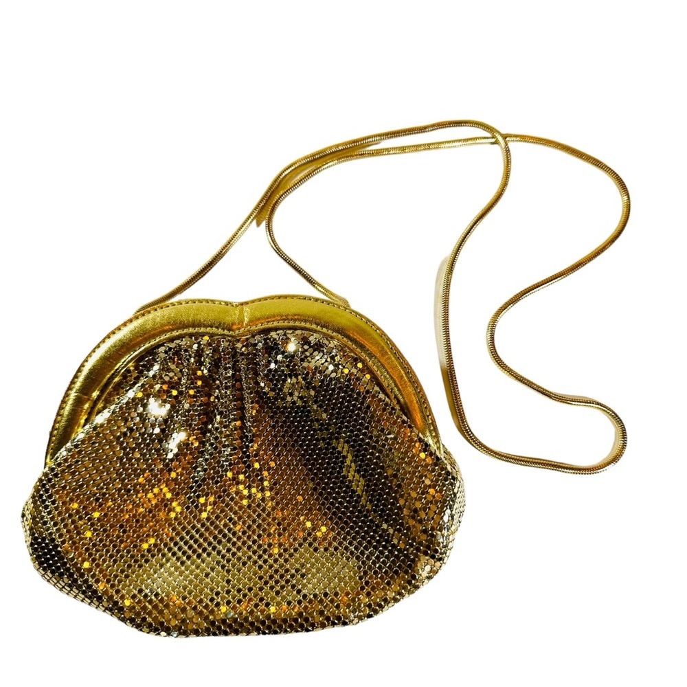 Gorgeous Vintage Gold Metal mesh evening bag with long strap zip closure EUC